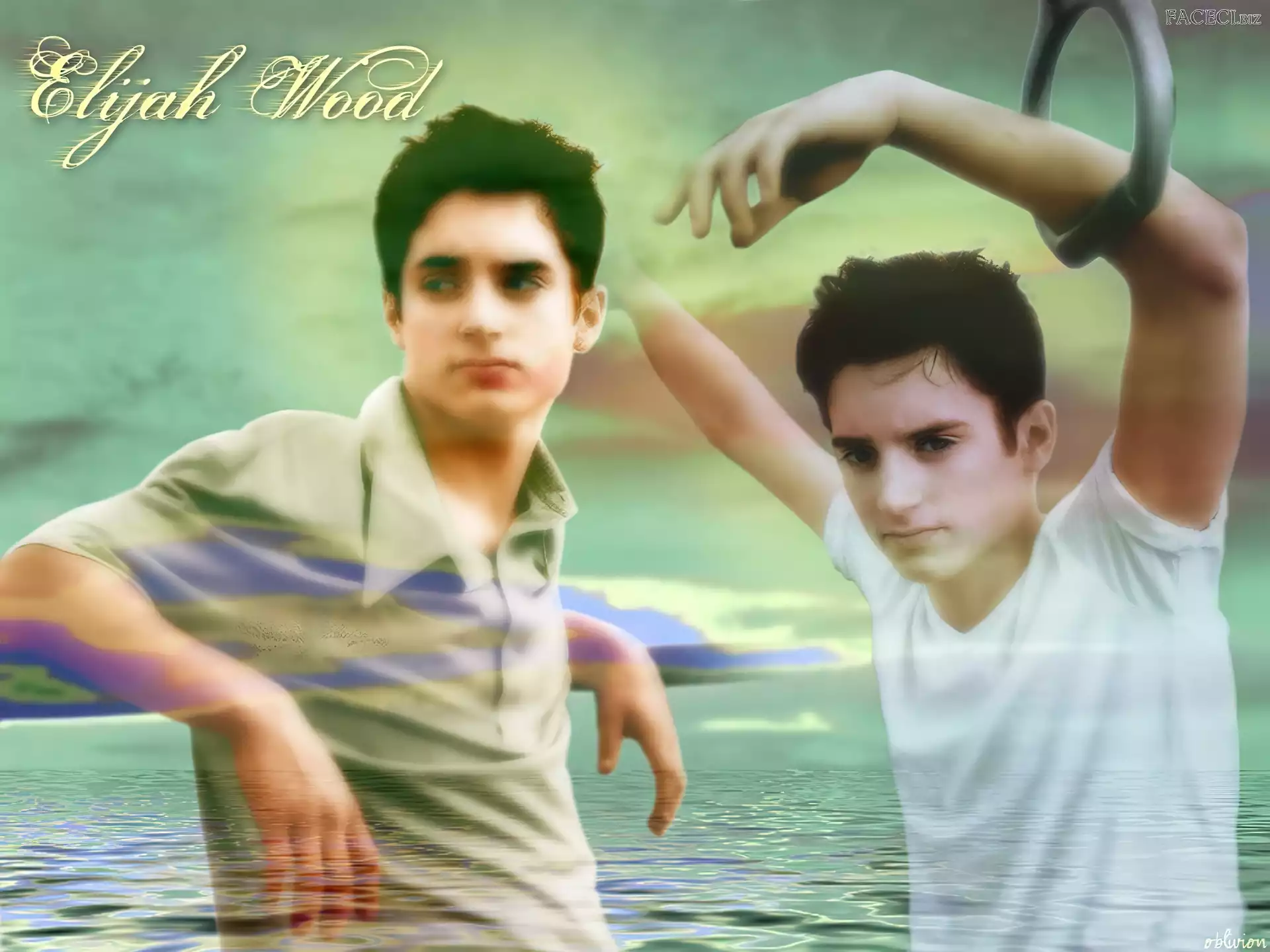 woda, Elijah Wood, biały t-shirt